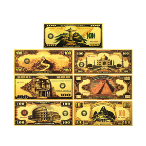 Billet <span class=keywords><strong>de</strong></span> <span class=keywords><strong>banque</strong></span> personnalisé en gros, collection Sept Merveilles <span class=keywords><strong>du</strong></span> <span class=keywords><strong>Monde</strong></span>, billet <span class=keywords><strong>de</strong></span> <span class=keywords><strong>banque</strong></span> imprimé en feuille d'or 24 carats double face - Product Image 1