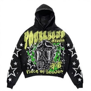 Sudadera con Capucha Negra para Hombre de Yourkung Studio, con Estampado de Máscara de Gas, Corte Regular, Estilo Urbano, Tejido de Algodón, Servicio OEM, Ropa de Invierno - Product Image 1