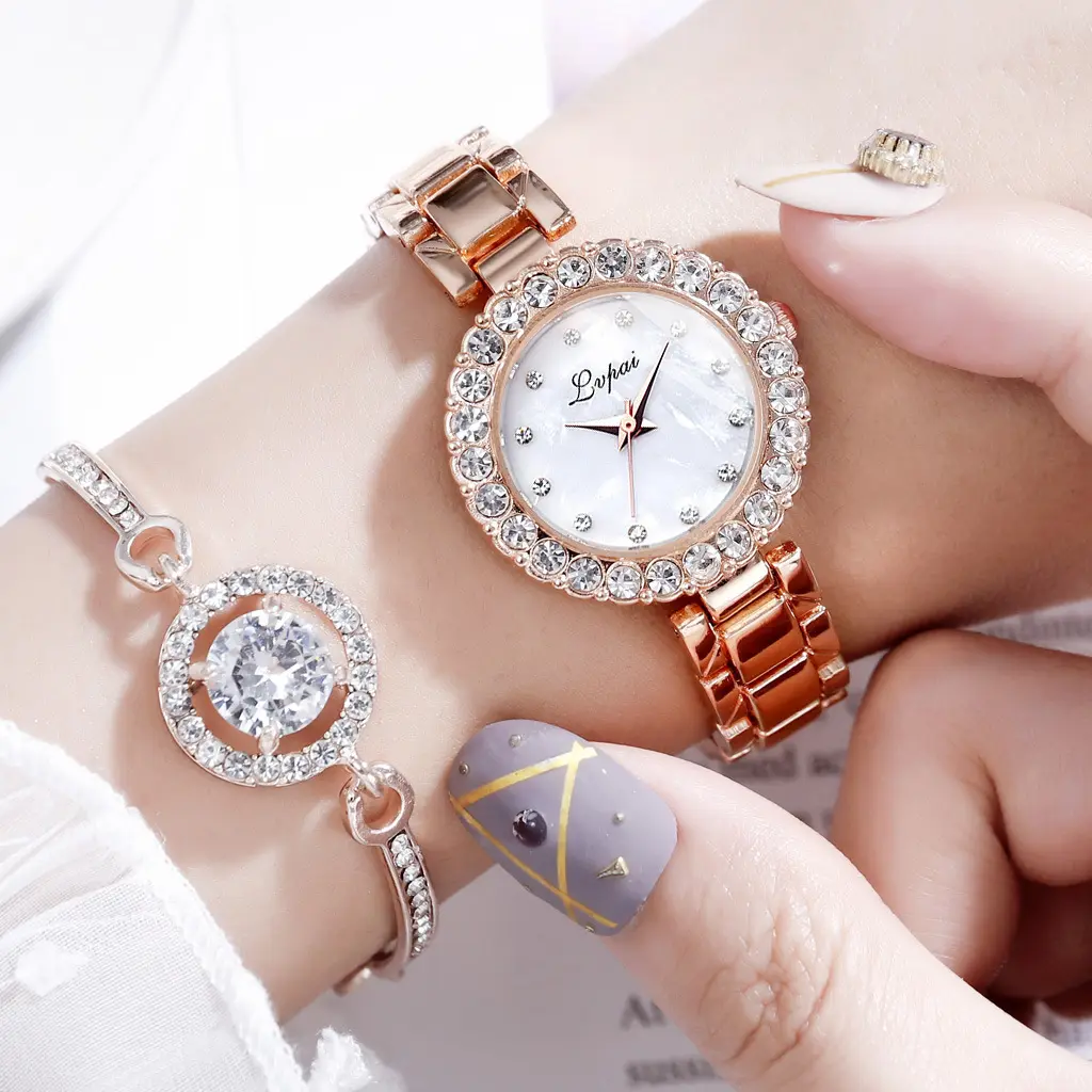 Luxus Damenmode Quarzuhren mit Strass Charm Kleid Damen uhr mit Edelstahl Casual Quarz Armbanduhren
