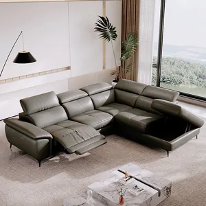 L Shaped Corner Couch Living Room Furniture China Modern Sectional Sofa Luxury Genuine Leather Recliner Sofa Set Divano