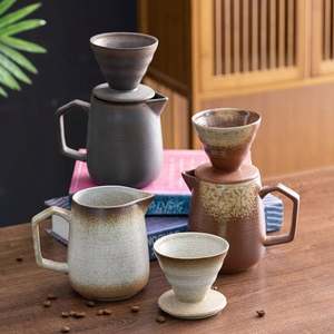 Ensemble de préparation du café en céramique artisanale vintage avec glaçure dégradée, comprenant un filtre et une cafetière à dégoulinement pour le thé et le café, cafetière unique en argile - Product Image 1