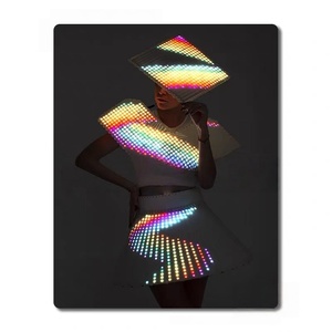 カスタマイズされたスクエアヘッドウェアロゴ、ステージダンスコスチューム、LEDプログラミング、まばゆい光、電子音楽フェスティバル、100％ポリエステル - Product Image 2