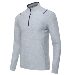 T-shirt de course à manches longues à séchage rapide avec demi-fermeture éclair réfléchissante pour hommes et femmes avec trou pour le pouce maillot <span class=keywords><strong>d</strong></span>'entraînement Gym Running Wear - Product Image 4