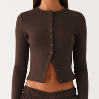 Cardigan décontracté pour femme à manches longues et col rond, couleur unie, boutonné, court, confortable pour le quotidien, en viscose/polyester, idéal pour l'automne