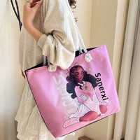 Sac fourre-tout de plage rétro en toile classique, grande capacité, imprimé dessin animé, doublure polyester, fermeture éclair, pratique pour l'extérieur, collection 2026