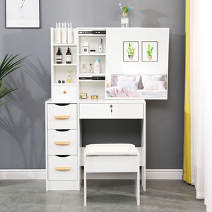 6 Laden 3 Lichte Mode Make-Up Make-Up Bureau Verlichte Spiegel Meisjes Kaptafel Set Met Zachte Kussens En 6 Compartimenten - Product Image 3