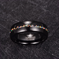 Hete Aanbieding Heren 8mm Wolfram Carbide Zilverkleurig Zwarte Trouwring Geometrische Kanaalset Kleurrijke Opaal Inleg Trendy