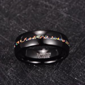 Hot Sale Men's 8mm Tungsten Carbide Black Wedding Band <strong>Ring</strong> with Colorful <strong>Opal</strong> Inlay Trendy Fashion Jewelry - Product Image 2
