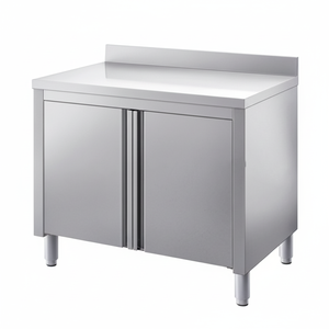 Tavoli in acciaio inossidabile con porte a battente e backsplash - Product Image 1