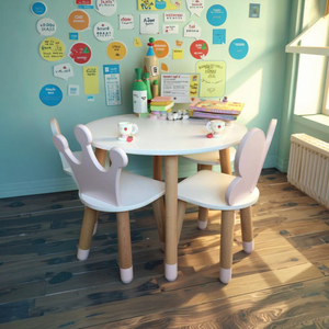 Ensemble moderne <span class=keywords><strong>et</strong></span> écologique de <span class=keywords><strong>table</strong></span> ronde en bois <span class=keywords><strong>et</strong></span> de chaises pour enfants, idéal pour l'école, la chambre, le salon ou les bébés - Product Image 5