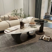 Table basse de salon en acier inoxydable noir avec plateau en marbre de conception italienne de luxe