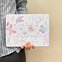 Housse de tablette avec motif de chien papillon pour iPad Y, support pliable en trois parties, dos rigide transparent résistant aux chocs