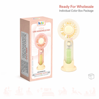 Mini ventilateur portatif rechargeable Type-C coloré, 3 vitesses, lumière LED et support pour téléphone, idéal pour les voyages, l'école, le bureau, les cadeaux