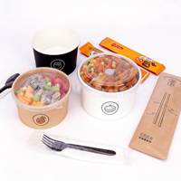 Mangkuk Sekali Pakai Berkualitas Tinggi Ramah Lingkungan dari Kertas Kraft, Mangkuk Salad Kertas Berlapis Kertas Kraft dengan Tutup
