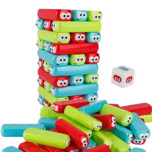 Wobbly torre de madeira empurra desenhos animados, blocos de plástico, brinquedo para 1 ou mais jogadores