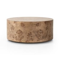 Table basse ronde en bois plaqué burl minimaliste de luxe pour la décoration du salon