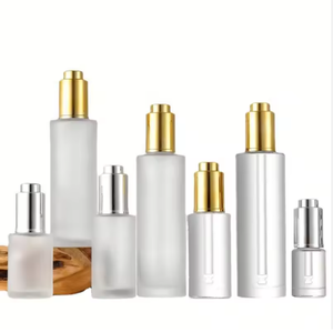 Glass Dropper <b>Bottle</b> Cylinder Shape Clear Body Gold Cap Skin Care Serum Container <b>10ml</b> 20ml 30ml 50ml Push Button Design - Product Image 2