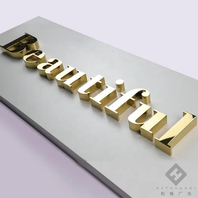 Personalizado Titanium Gold Mirror Aço Inoxidável Channel Letter Sign 3d Metal Letter