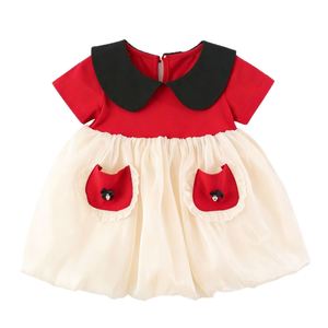 Layered 3D Princess Silhouette Contrast Collar Short Sleeve Bud Dress for <strong>Toddler</strong> Girls Ideal for Party Daily Wear - Product Image 5