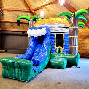 Castillo inflable comercial para niños, combo de brincolín y tobogán seco, estilo tropical. - Product Image 1