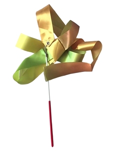 Ruban de danse dégradé en gros, ruban de gymnastique en satin or-vert avec poignée rouge pour spectacles sur scène et festivals - Product Image 2