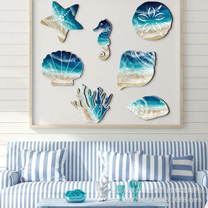 Beach Themed Starfish Seashell Wall Decals Multi Piece Set <b>Rustic</b> Ocean <b>Decor</b> For Bathroom <b>Home</b> Garden Office Spaces - Product Image 2