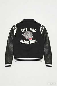 Chaqueta Universitaria Clásica Estilo Retro, Reversible, Cortavientos, de Lana/Poliéster, con Patrón Geométrico/Puntos en Relieve, Personalizable, para Otoño - Product Image 6