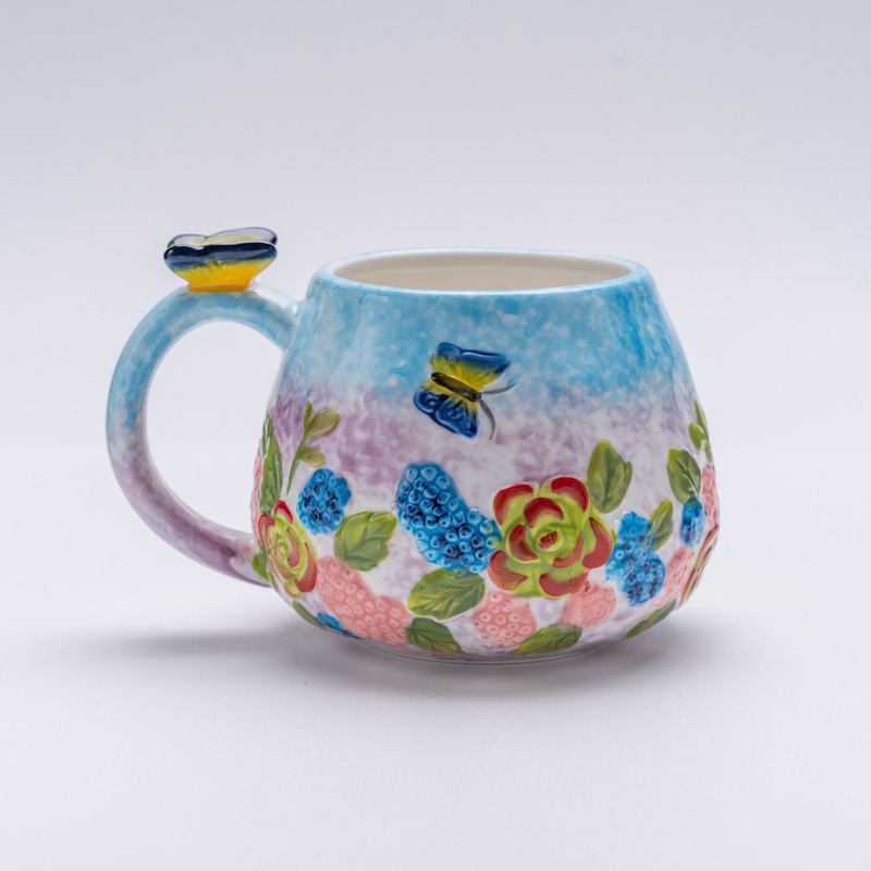 blue Butterfly flower-big belly cup