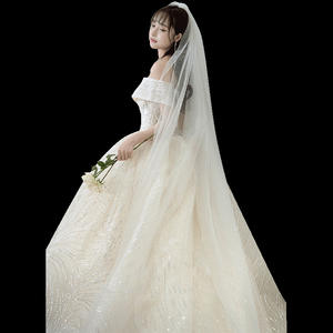 Nouvelle élégante robe de mariée à épaules dénudées moderne style forêt dentelle Super fée robe de mariée à paillettes avec grande queue - Product Image 5