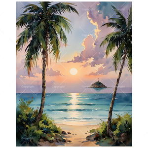 DecorFriday Kit de Pintura por Números de Atardecer Tropical en la Playa, Pintado a Mano para Adultos, Palmeras al Atardecer, 16x20 Pulgadas, Ecológico - Product Image 1