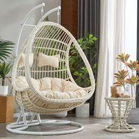 Balançoire de chaise d'oeuf suspendue avec ensemble de support en acier-Construction tous temps-Balançoire en rotin en osier-Conception de grand panier