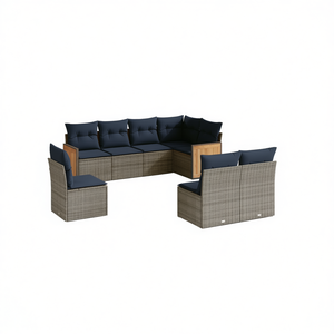 Ensemble de canapés de jardin en polyrotin gris avec coussins, 8 places, mobilier d'extérieur, structure en teck, design contemporain - Product Image 1