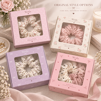 Boîte pliante en carton imprimé pastel pour emballage de chouchous à cheveux avec fenêtre découpée, pour présentation d'accessoires en gros