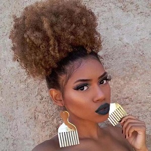 Échantillon gratuit extensions courtes synthétiques Postiches Updo Hair Afro Puff Drawstring Ponytail Kinky Curly Bun Hair for Black Women - Product Image 1
