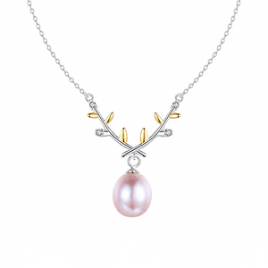 Collier en argent S925 avec perles de riz d'eau douce, pendentif triple barre CZ, bijou cadeau pour femme - Product Image 1