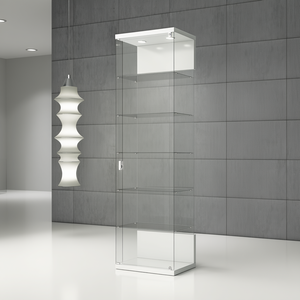 Vitrina Moderna de Vidrio 60x40x210cm, Puertas con Bisagras y Cerradura en Blanco Brillante, 5 Estantes, Iluminación LED Superior - Product Image 3