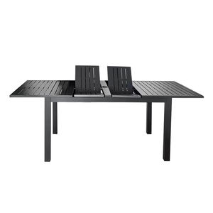 <span class=keywords><strong>Table</strong></span> de salle à manger extensible Homful en aluminium avec plateau rabattable en forme de feuille de papillon, panneau central à lattes et trou pour parasol pour jardin - Product Image 3