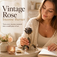 Brûleur d'encens vintage en forme de rose, élégant design floral en métal pour la décoration intérieure, le yoga et la méditation, porte-arôme, cadeau unique pour femmes