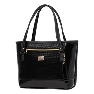 Sac cabas pour femme Fana Lala, noir, motif Saffiano, fermeture à rabat, bandoulière chaîne, sac à main décontracté pour usage quotidien - Product Image 3