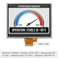Modul LCD TFT IPS 12,1 inci 1024x768 LVDS -30~+85°C Tahan Suhu Tinggi untuk Otomotif, 1000 Nits Terlihat di Bawah Sinar Matahari, HMI Industri Ekstrem untuk Luar Ruangan