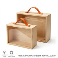 Boîte de présentation en bois de pin Landy avec fenêtre transparente, poignée en cuir, logo personnalisé, emballage cadeau, boîte de rangement, vente en gros