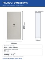 Armoire de rangement en acier à double porte avec 2 tiroirs intérieurs verrouillables, armoire de classement de bureau haute, acier laminé à froid avec revêtement en poudre