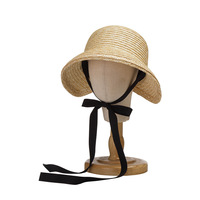 Sombrero de paja trenzado para niña y niño, gorra de paja de estilo Vintage, con correas para fijar, sombreros de Sol para senderismo con paja de trigo Natural