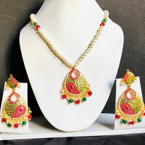 Ani Haar-Juego de collar de perlas para mujer, pendientes largos de estilo ewelry Hyderabadi, jadau navratan dadaa wewels sabyasachi mala multi navrata - Product Image 2