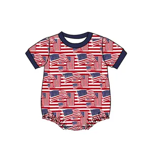 Roupas de verão para meninas, vestido de algodão com bandeira infantil, vestido boutique com babado para meninas, 4 de julho, 2024