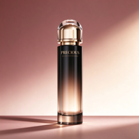 Ensemble de flacons et pots en verre noir dégradé pour emballage cosmétique avec capuchon en dôme, logo personnalisé pour marque et étiquette privée