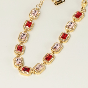 Gold Plated Crystal <b>Bracelet</b> Women's Emerald Cut Rhinestone Geometric Chain Link Party Jewelry Classic Style - Product Image 3