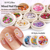 YUCAGCI Tranches de Nail Art 3D Florales en Pulpe de Bois Style Instagram, 18 Motifs, Décorations DIY, Vente Chaude