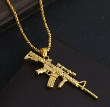 Цепочка Karopel для мужчин в стиле хип-хоп, сверкающее ожерелье с кулоном в виде снайперской винтовки АК, пистолета, с коробкой, Роло, абердинская цепь, ювелирные изделия