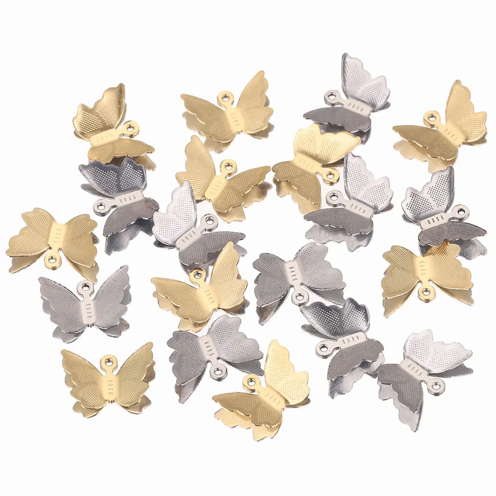 20pcs/bagMix Color Metal Charms Diy Stainless Steel Butterfly Pendant Light For Jewelry Handmade Making